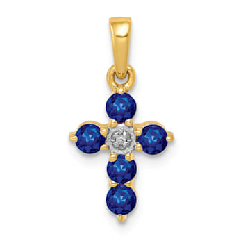 14k Yellow Gold and Rhodium Over 14k Yellow Gold Sapphire and Diamond
Cross Pendant
