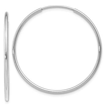 Rhodium Over 14k White Gold 1 3/16" Polished Endless Tube Hoop Earrings