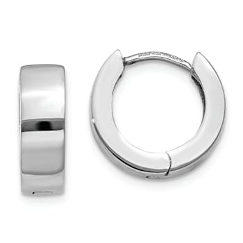 Rhodium Over 14k White Gold 1/2" Hinged Hoop Earrings
