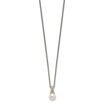 Rhodium Over Sterling Silverwith 14K Accent 8-9mm Freshwater Cultured
Pearl Necklace