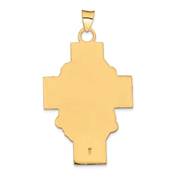 14k Yellow Gold Polished and Satin Jesus Cross Medal Pendant