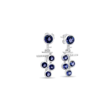Round Tanzanite and CZ Rhodium Over Sterling Silver Earrings, 1.75ctw