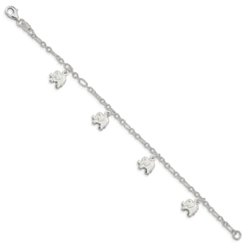 Sterling Silver Polished Elephants with 1-inch Extensions Children's Bracelet