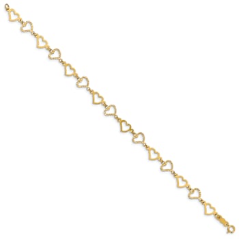 14K Yellow Gold Flat Diamond Cut Open Hearts Bracelet
