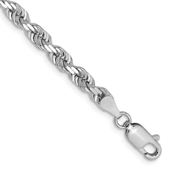 Rhodium Over 14k White Gold 4mm Diamond-Cut Quadruple Rope Link Bracelet