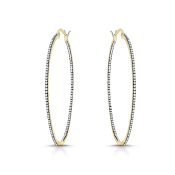 Clear CZ , Two-Tone 14K Gold & Black Plating over Brass Slim Large
Hoop Earrings