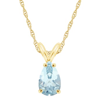 8x5mm Pear Shape Aquamarine 14k Yellow Gold Pendant With Chain