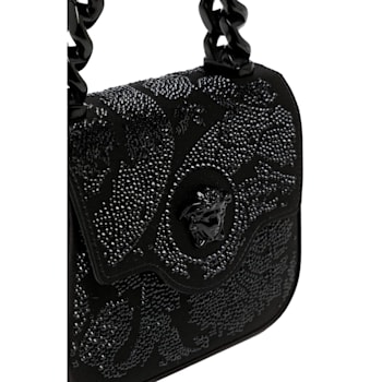 Versace La Medusa Crystal Black Silk Mini Top Handle Crossbody Bag