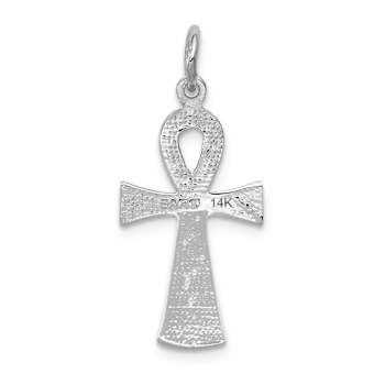 Rhodium Over 14k White Gold Brushed and Textured Ankh Cross Pendant