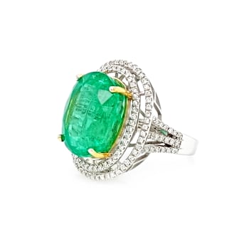 14.80 Ctw Emerald and 0.71 Ctw White Diamond Ring in 18K 2-Tone