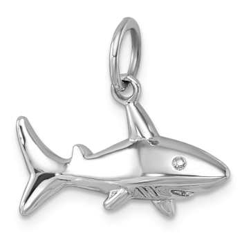 Rhodium Over Sterling Silver Polished Shark Pendant