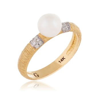 6-6.5mm White Cultured Freshwater Pearl 14K Yellow Gold Ring