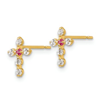 14k Yellow Gold Cubic Zirconia Children's Cross Stud Earrings