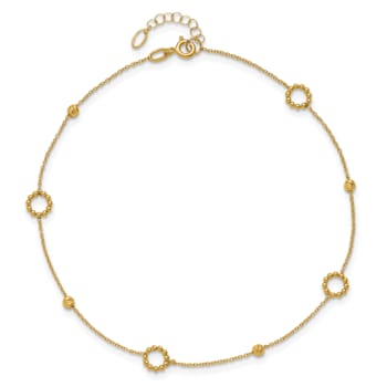 14K Yellow Gold Polished and Diamond-cut 10-inch Plus 1-inch Extension Anklet