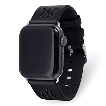 Gametime MLB New York Yankees Black Leather Apple Watch Band (42/44mm
S/M). Watch not included.