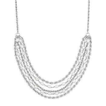 4-4.5mm Round White Freshwater Pearl Sterling Silver Multi-Strand Bib
Style Necklace