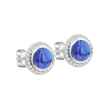 14K White Gold Round Tanzanite and Diamond Earrings 3.28ctw