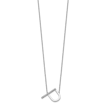 Rhodium Over 14k White Gold Sideways Diamond Initial P Pendant Cable
Link 18 Inch Necklace