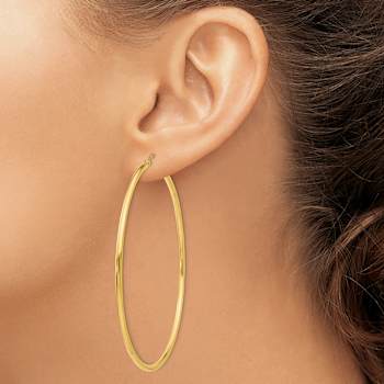 14k Yellow Gold Polished 2 9/16" Tube Hoop Earrings