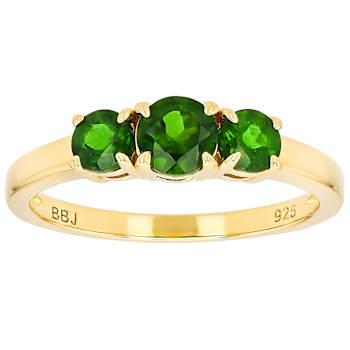 Chrome Diopside Three-Stone Ring In 18K Gold Over Sterling Silver 0.95ctw