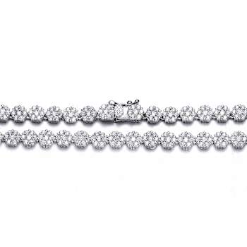 CZ Flower Station Tennis Necklace In Sterling Silver 16 Inch