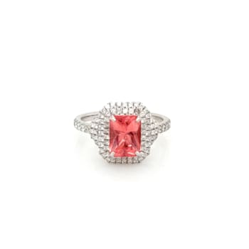 1.78 Cts Rhodochrosite and 0.58 Cts White Diamond Ring in 14K WG