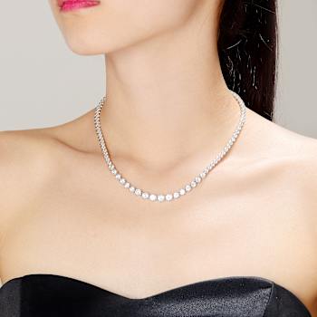 CZ Tennis Necklace In Sterling Silver 16 Inch
