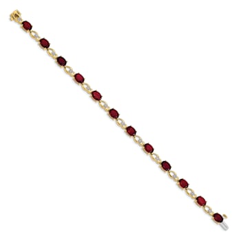 14K Two-tone Gold with Rhodium Over 14k Yellow Gold Garnet and Diamond Bracelet