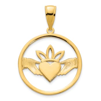 14k Yellow Gold Claddagh Circle Pendant