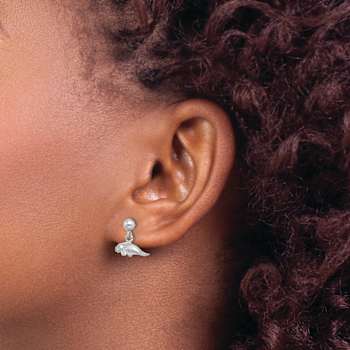 Rhodium Over 14k White Gold 3D Polished Mini Manatee Dangle Earrings