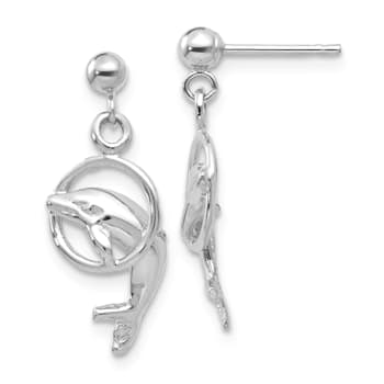 Rhodium Over 14k White Gold Dolphin Dangle Earrings