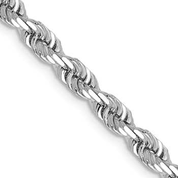 Rhodium Over 14k White Gold 4mm Solid Diamond-Cut Quadruple Rope 24 Inch Chain