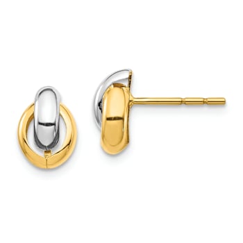 14k Yellow Gold and Rhodium Over 14k Yellow Gold Oval Stud Earrings