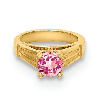 14k Yellow Gold 3D Ring with October Birthstone Light Pink Cubic
Zirconia Charm