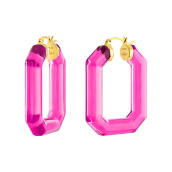 14K Yellow Gold Over Sterling Silver Acrylic Hoops in Pink