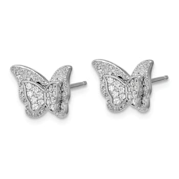 Rhodium Over Sterling Silver Polished Cubic Zirconia Butterfly Post Earrings