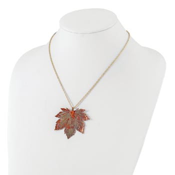Iridescent Copper Dipped Full Moon Maple Leaf with 20 Inch Gold-tone Necklace