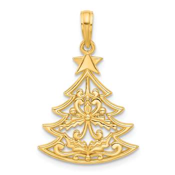 14K Yellow Gold Polished Fancy Scrolled Christmas Tree Pendant