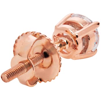 White Cubic Zirconia 14k Rose Gold Studs With Velvet Gift Box 0.50ctw