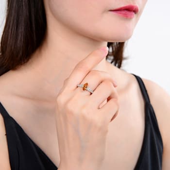 Marquise Citrine with White Topaz Accents Sterling Silver Ring, 1.24ctw