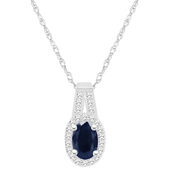 6x4mm Oval Sapphire 1/8 ctw Diamond Rhodium Over Sterling Silver Halo
Pendant with Chain