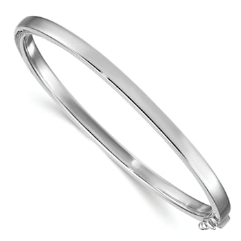 Rhodium Over Sterling Silver 4mm Flat Bangle