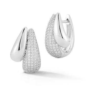 Rachel Zoe Pave Double Teardrop Hoop Earrings in Rhodium Over Sterling Silver
