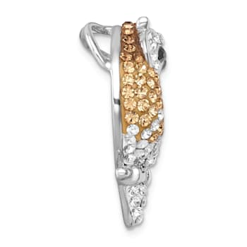 Rhodium Over Sterling Silver Polished Crystal Owl Slide Pendant