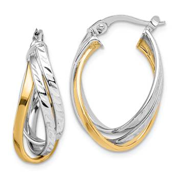 14k Yellow Gold and 14k White Gold 15/16" Diamond-Cut Hoop Earrings