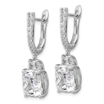 Rhodium Over Sterling Silver Fancy Cubic Zirconia Hinged Dangle Earrings