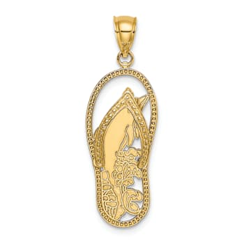 14k Yellow Gold Polished and Textured Dolphin Flip-Flop Charm