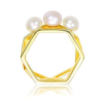 Pear Shape Freshwater Pearl Geometric Band Ring In 14K Gold Over
Sterling Silver