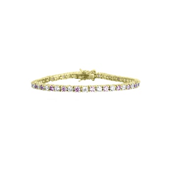 Pink And White CZ Tennis Bracelet In 14K Gold Over Sterling Silver