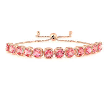 Lab Created Peach Padparadscha Sapphire 18K Rose Gold Over Sterling
Silver Halo Tennis Bracelet